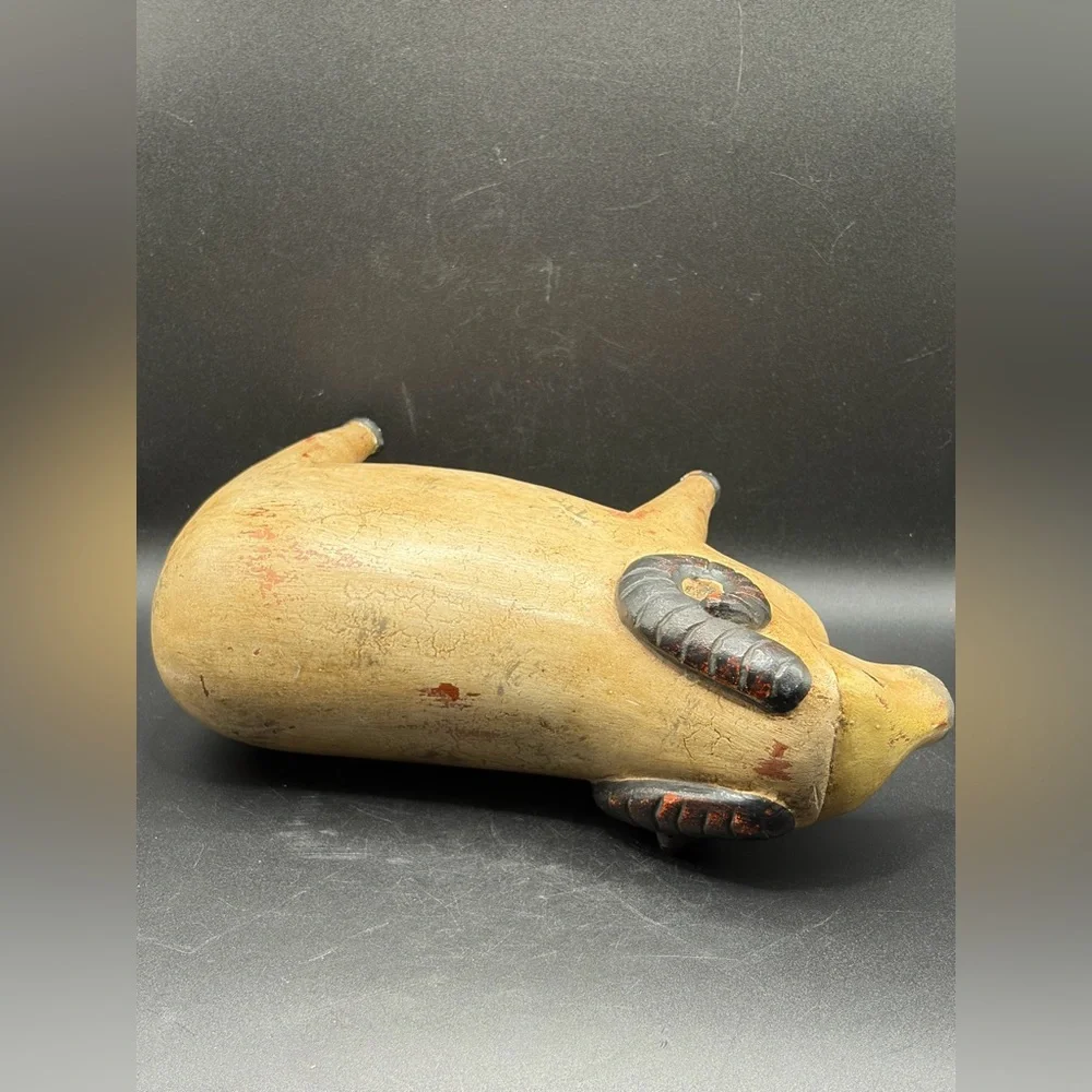 Vintage Hand Painted Carved Wood Sheep Ram Figure Sculpture Folk Art Collectible